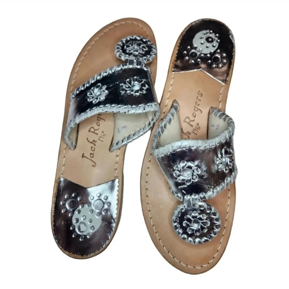 Jack Rogers Hampton Flats Silver Sandal Women's 6m - Picture 4 of 6